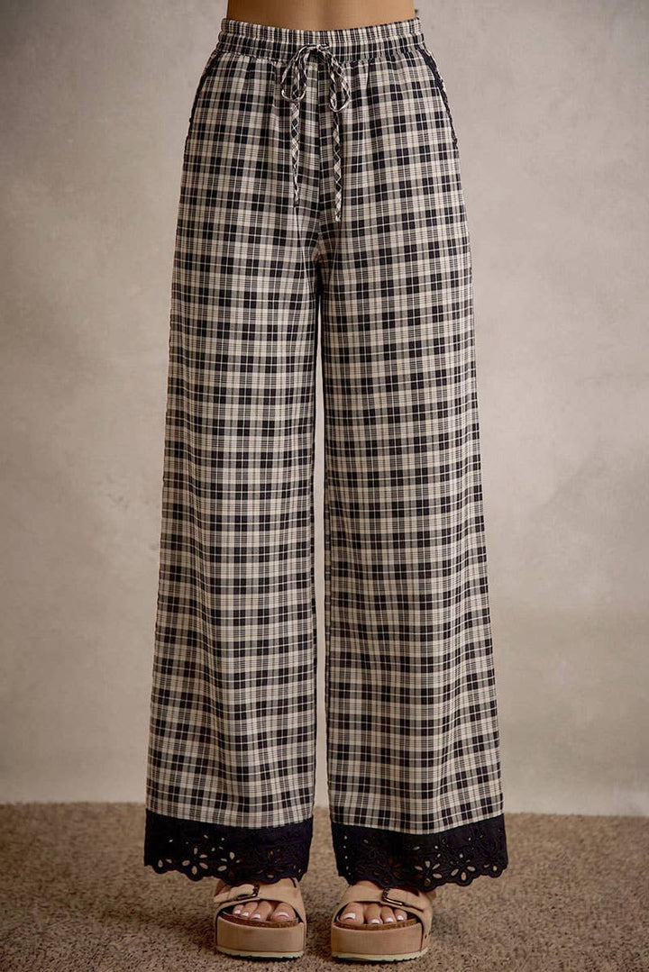 Black Plaid Laced Down Pants