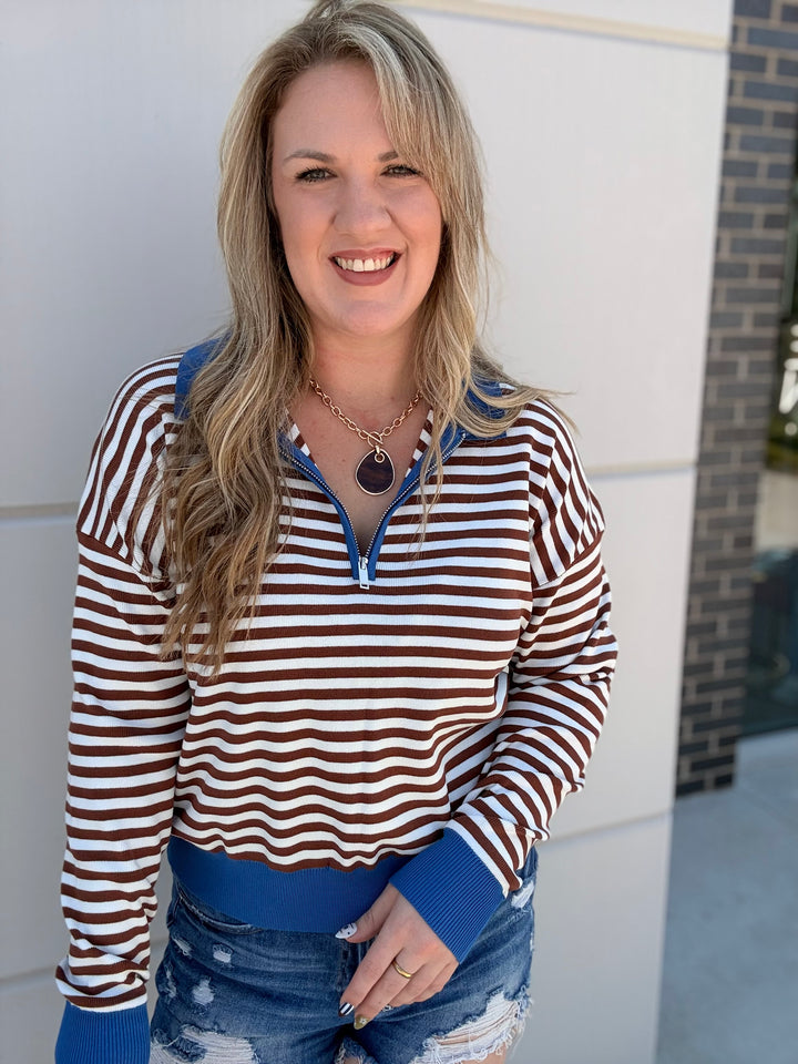 Camel Stripes w/Blue Pop Sweater