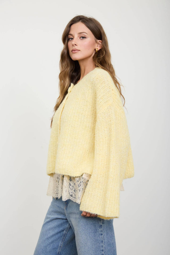 FUZZY KNIT BUTTON DOWN BOXY CARDIGAN SWEATER: CHOCOLATE BROWN