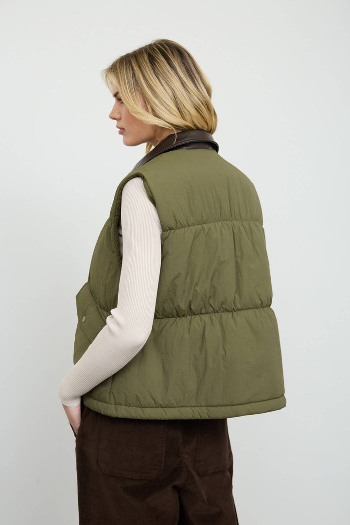 COLLARED SNAP-FRONT PUFFER VEST (PRE-ORDER): BLACK