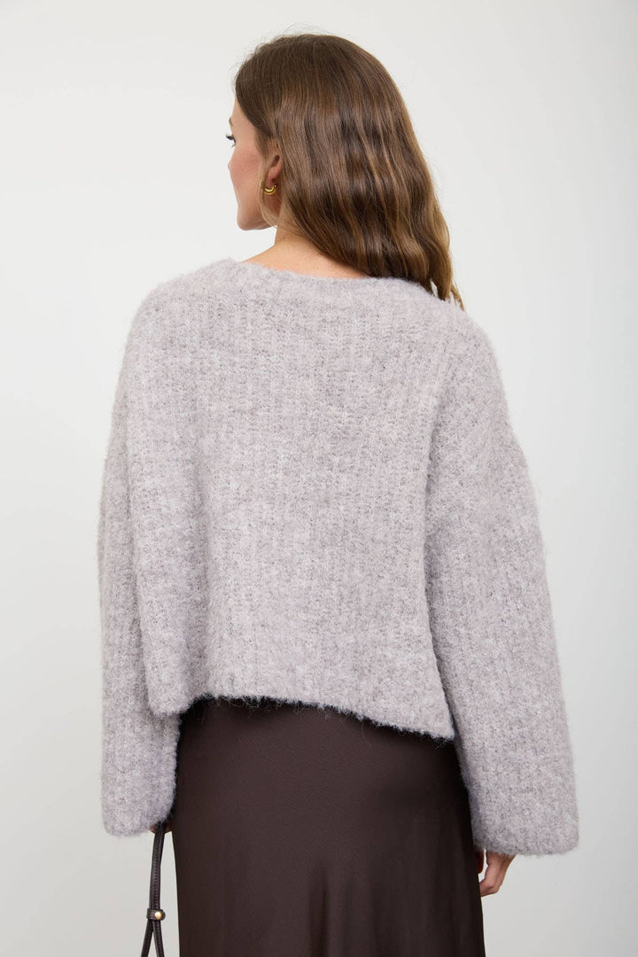 FUZZY KNIT BUTTON DOWN BOXY CARDIGAN SWEATER: CHOCOLATE BROWN