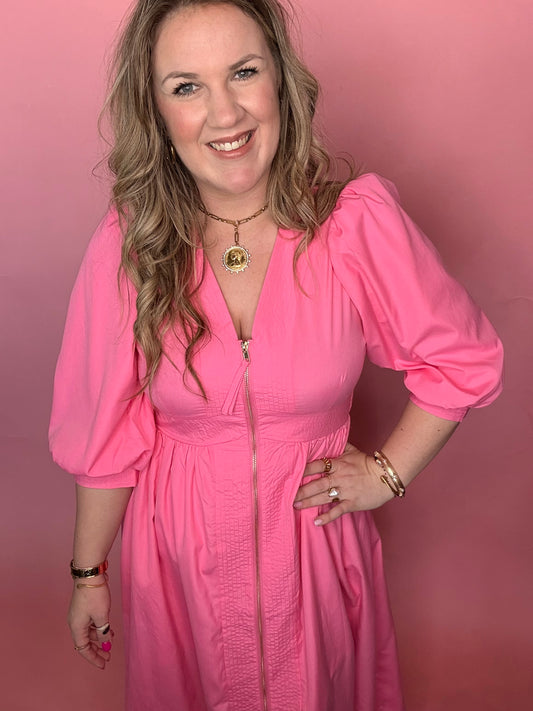 Pink Midi Dress w/Smock Waist