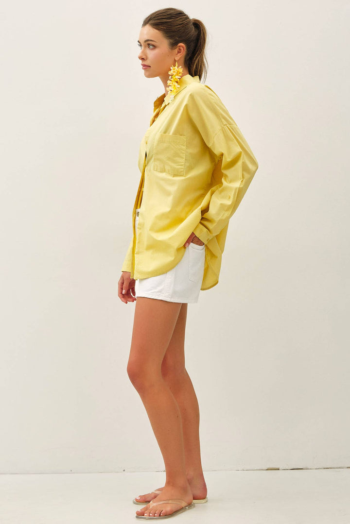 CRISP OVERSIZED BASIC COTTON SHIRT-DENIM: DENIM / SM
