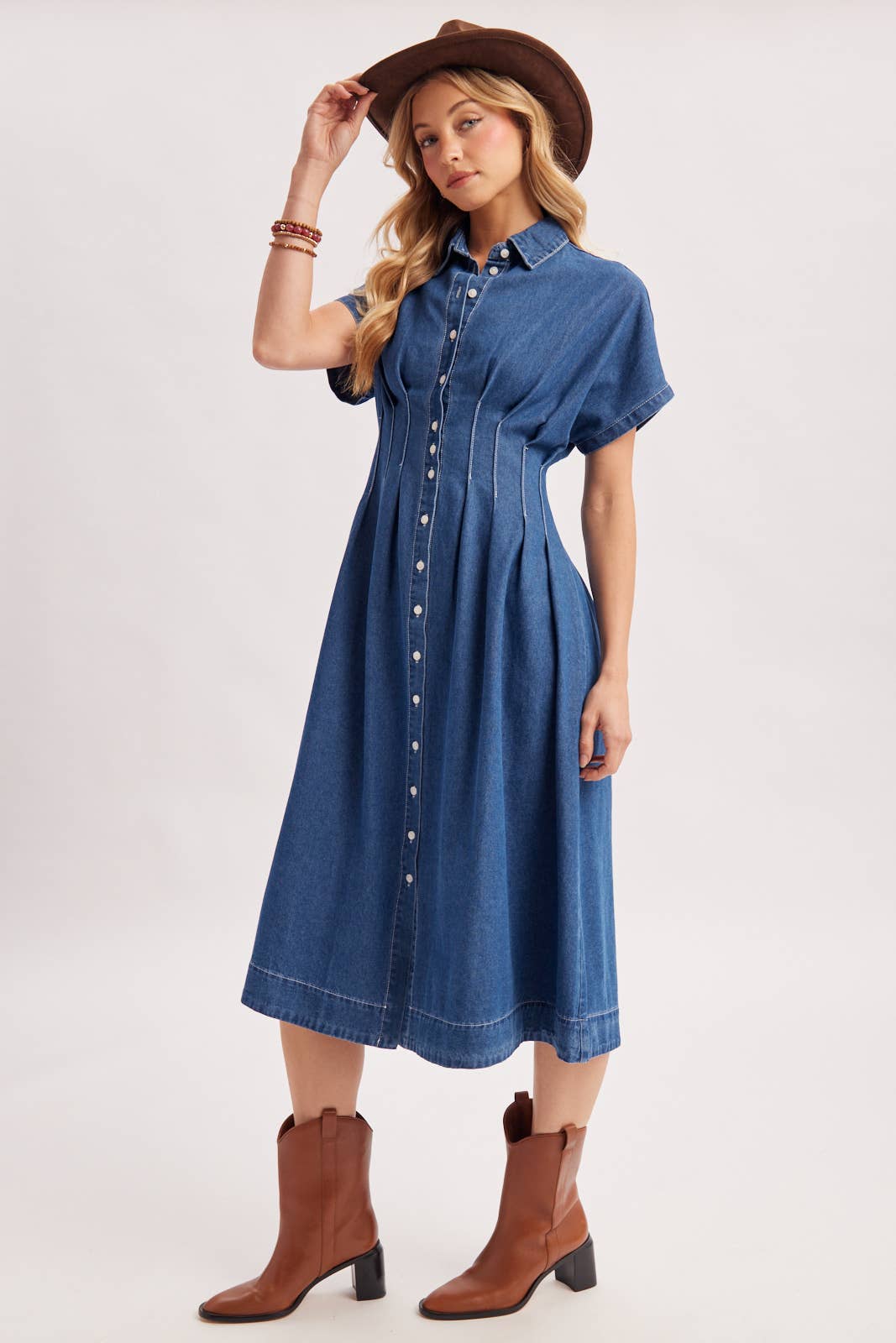 Denim Pleated Waist Dress