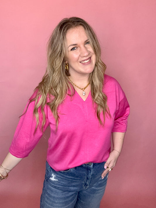 Pink V-neck Scuba Top