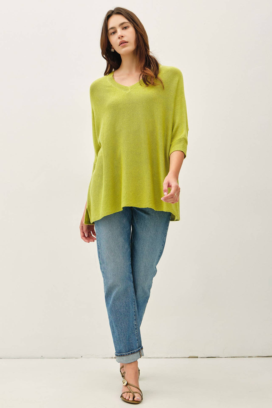 WOOL BLENDED BOXY V-NECK SWEATER TOP: LAVENDER / S