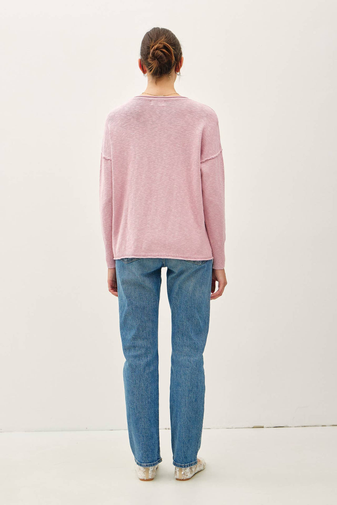 DROP SHOULDER SLUB PULLOVER SWEATER: Matcha / SM