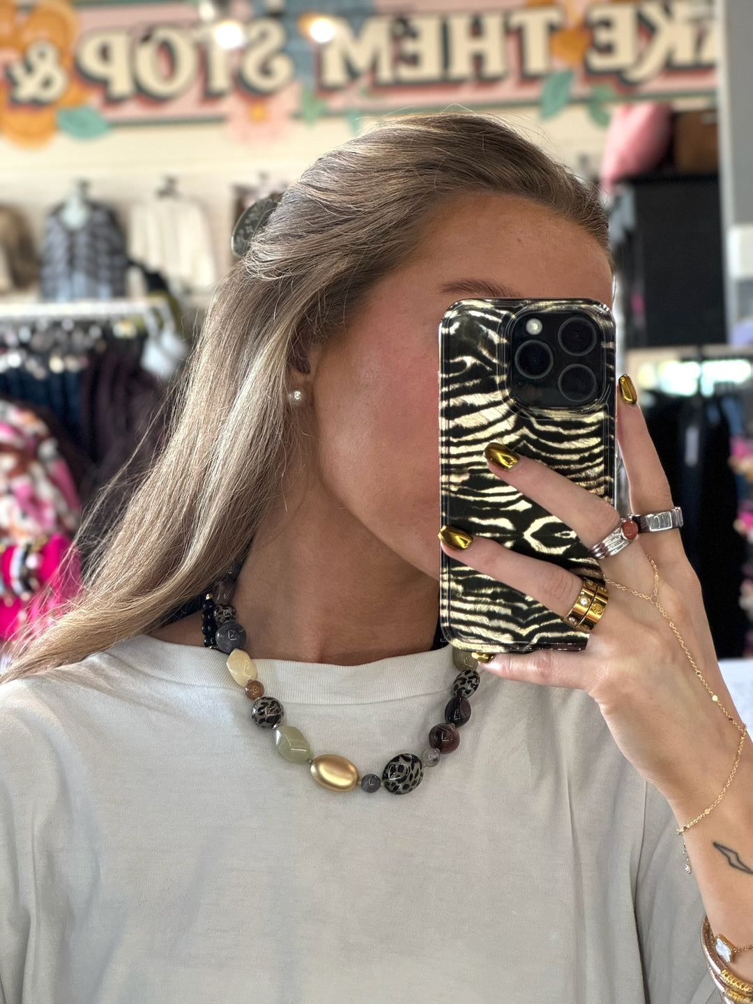 Leopard Print &amp; Mixed Beaded Necklace