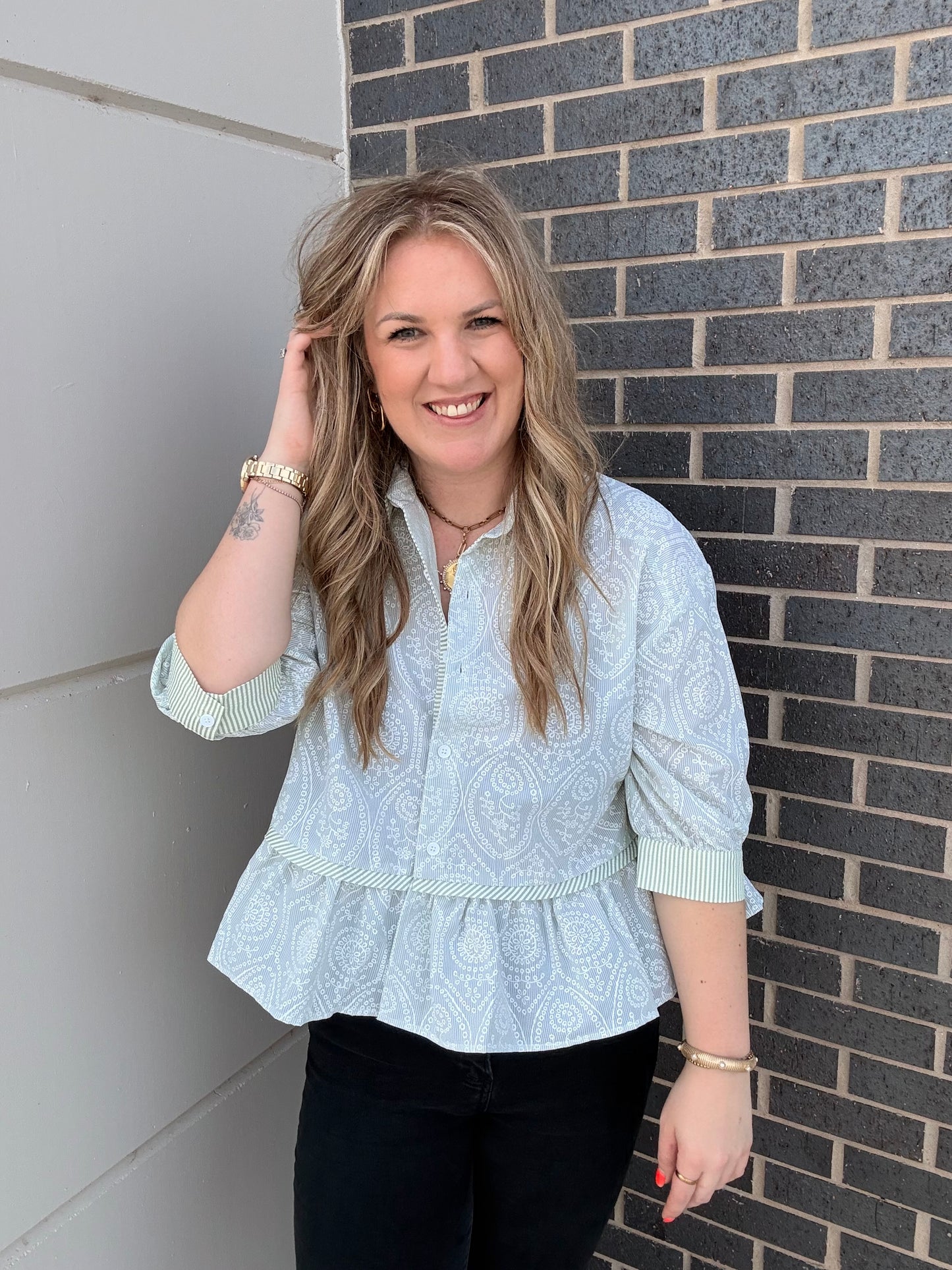 Sage Paisley Design Blouse