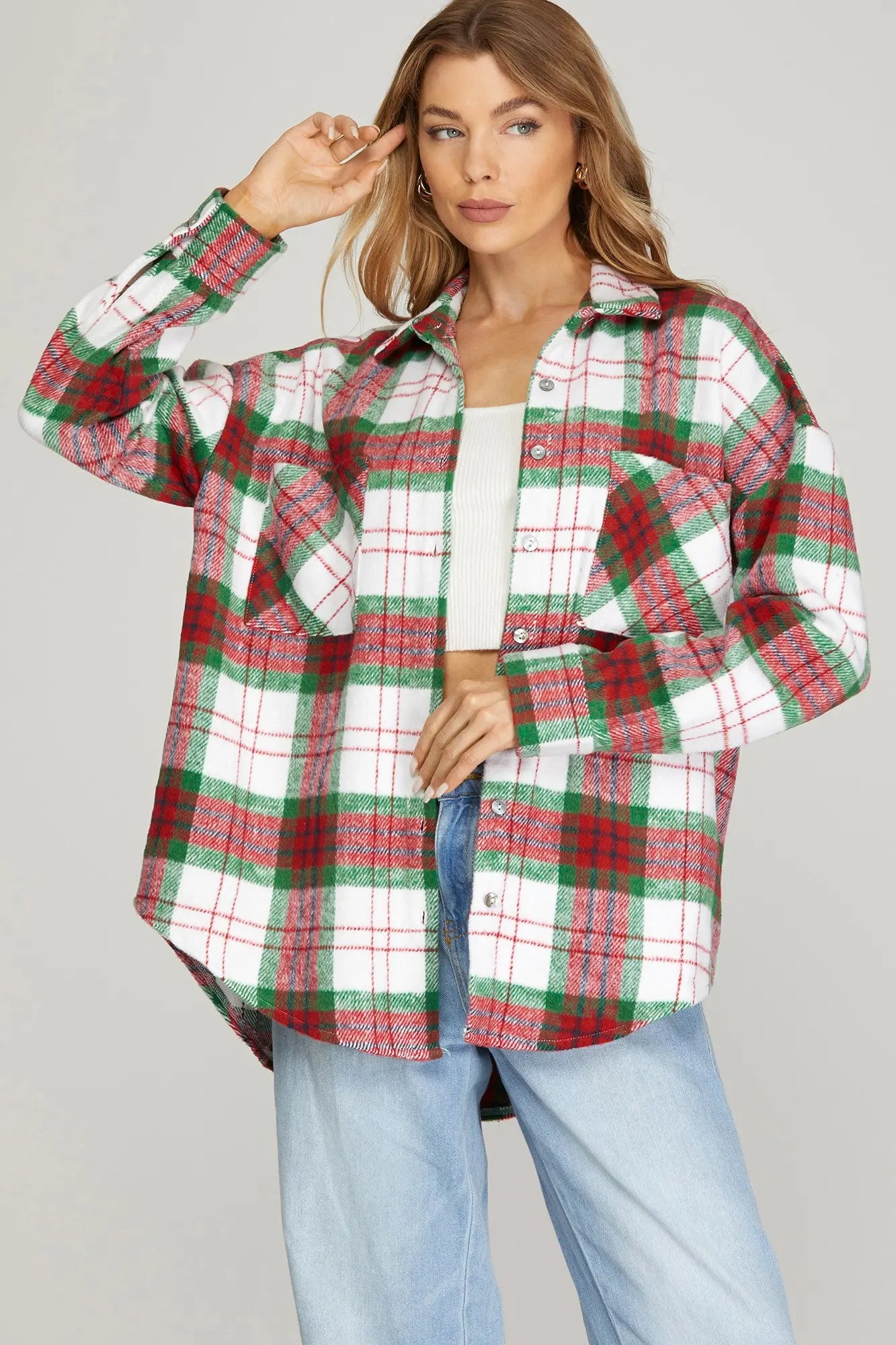 Green & Red Plaid Shacket