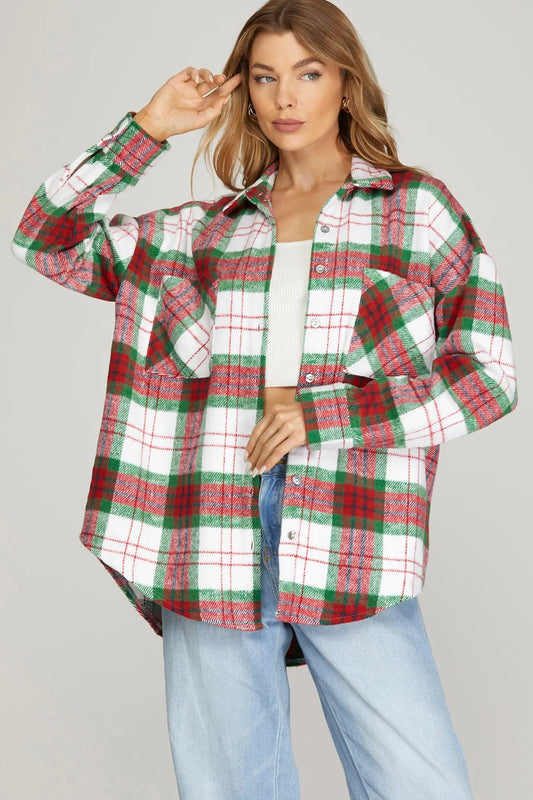 Green & Red Plaid Shacket