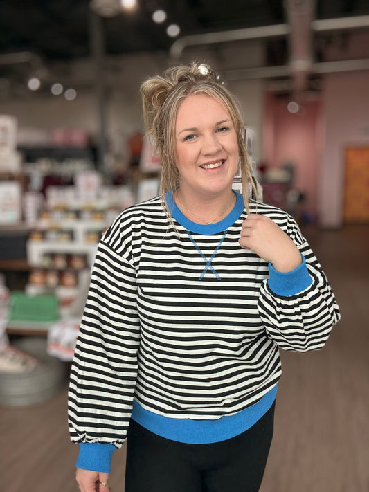 Black Stripe w/ Blue Accent Pullover