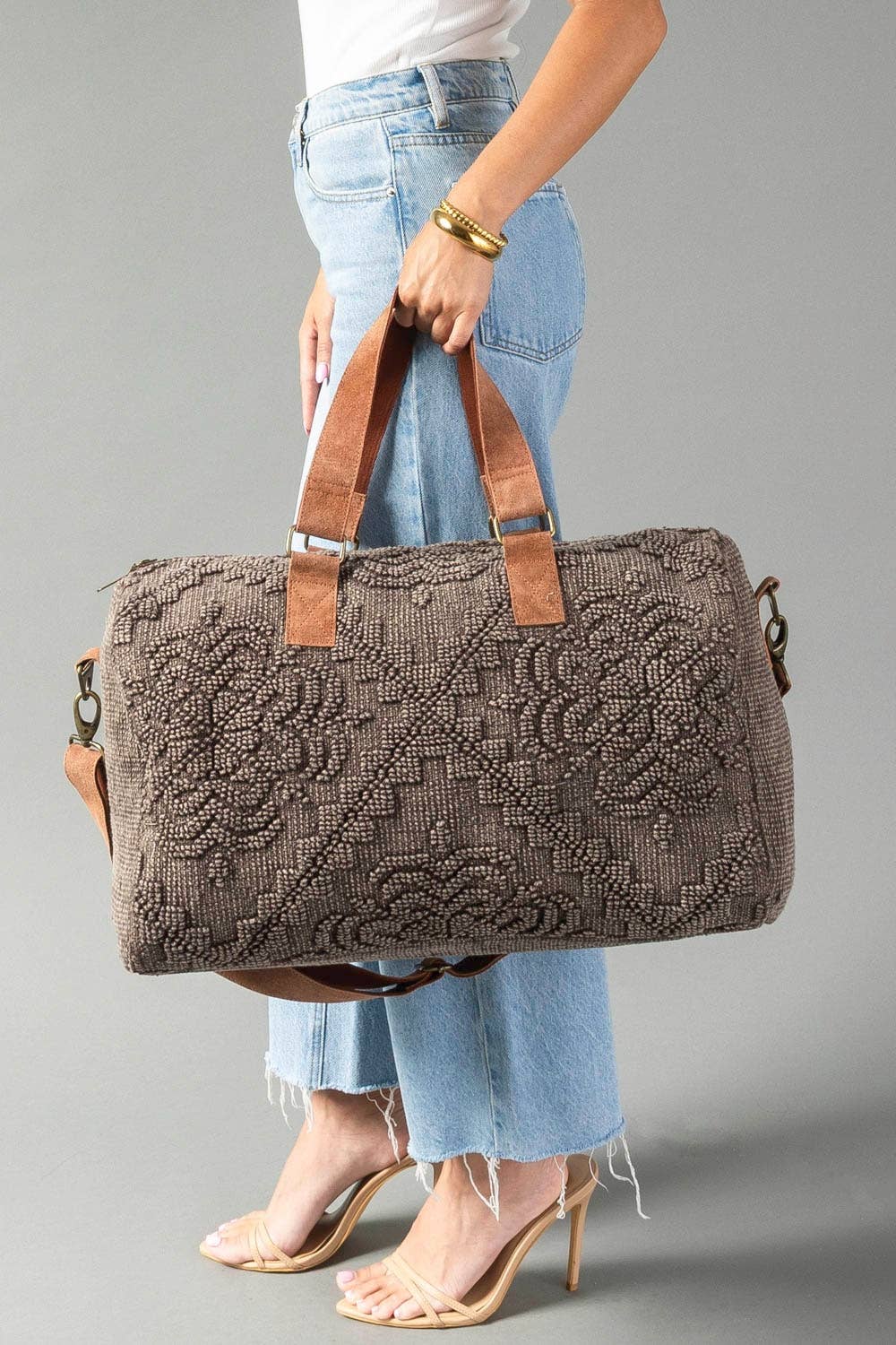 Brown Vintage Inspired Textured Duffel