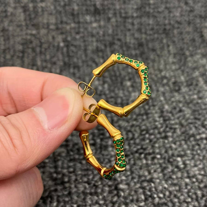 Green Bamboo Hoop Earrings