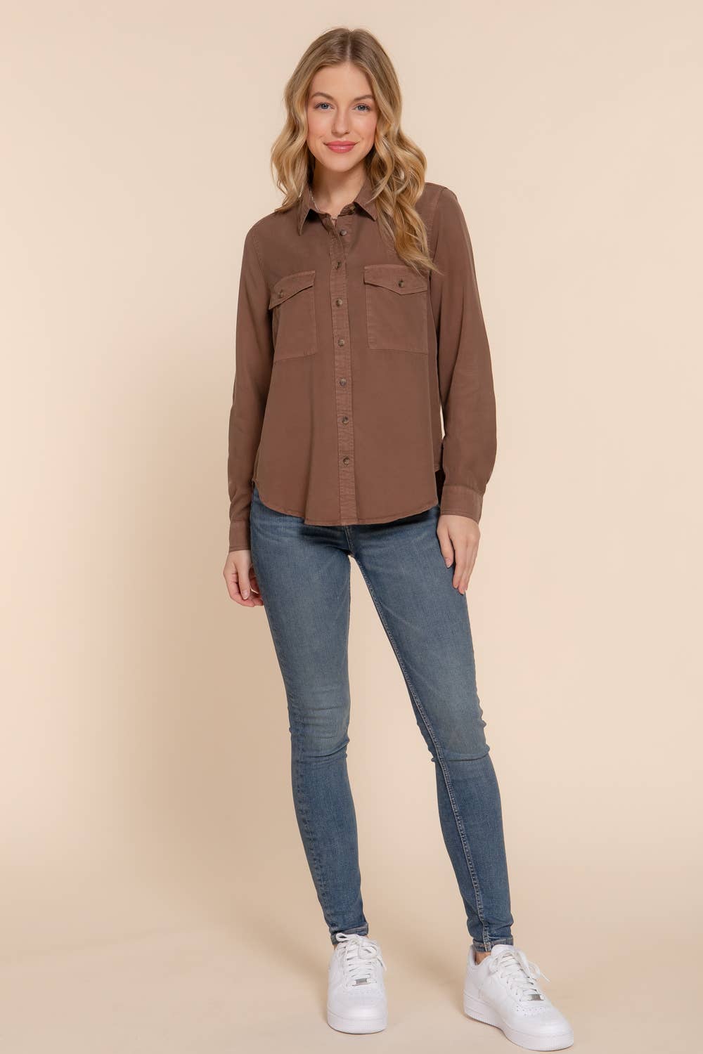 Coffee Button Up Blouse