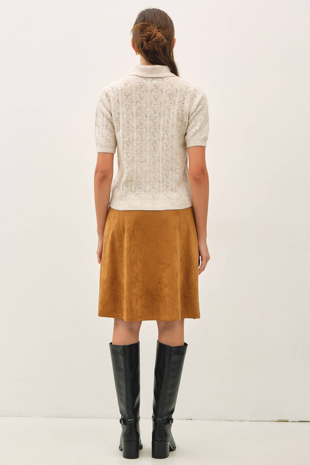 FAUX SUEDE  KNEE LENGTH A-LINE SKIRT: WINE / L
