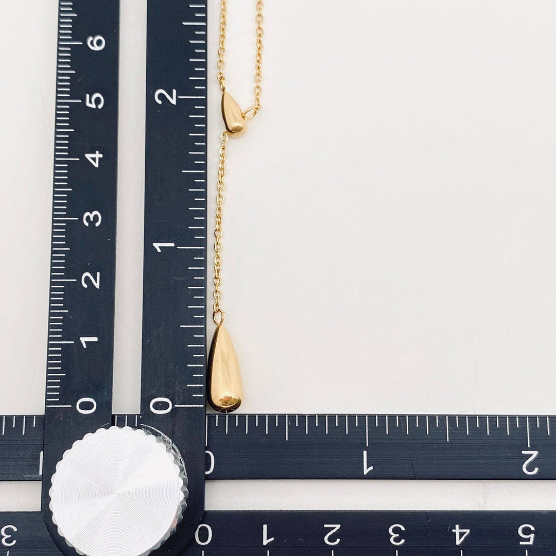 Double Teardrop Gold Plated Stainless Steel Necklace