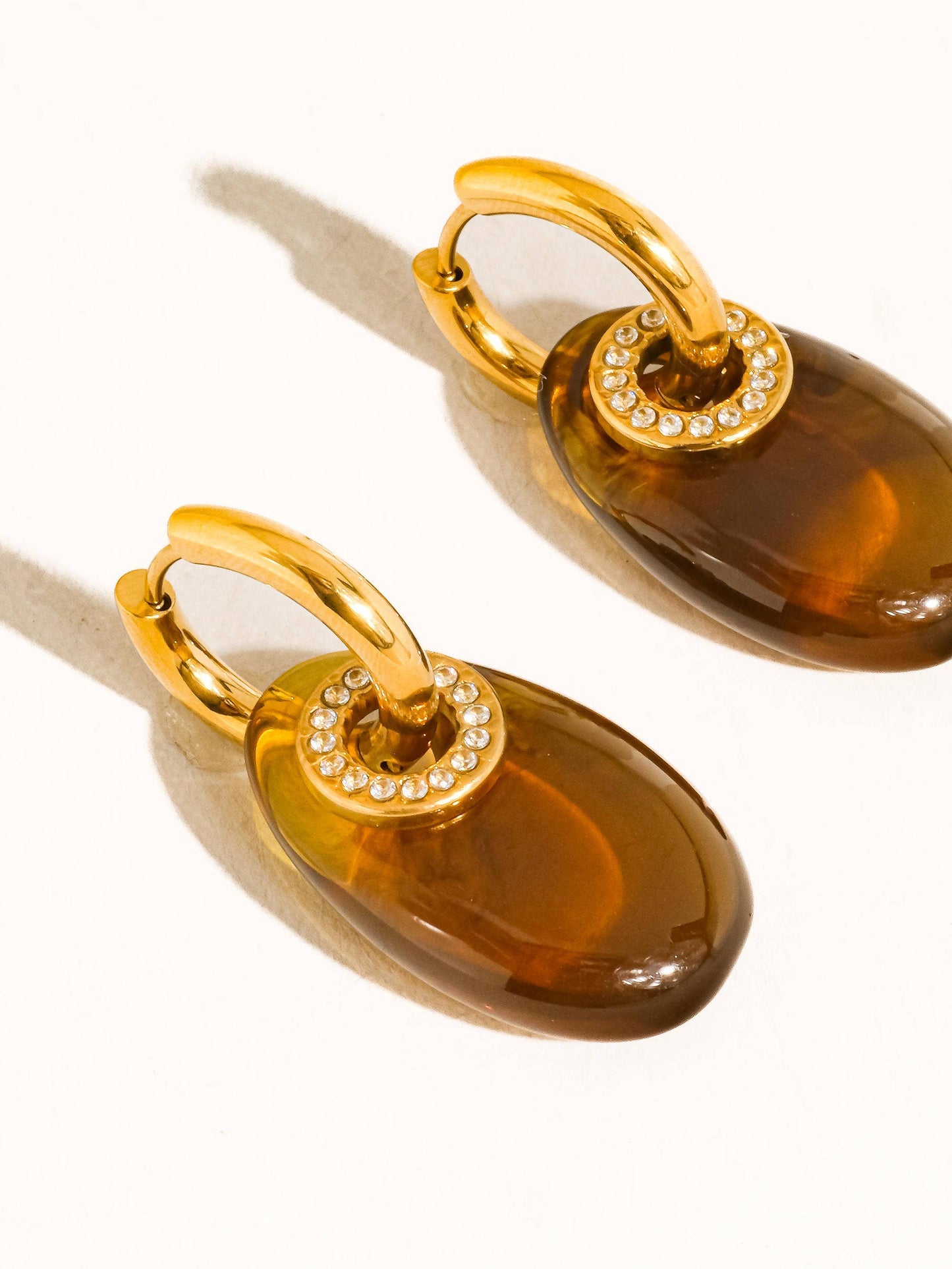 Canari 18K Gold Non-Tarnish Resin Hoop Earrings: Green