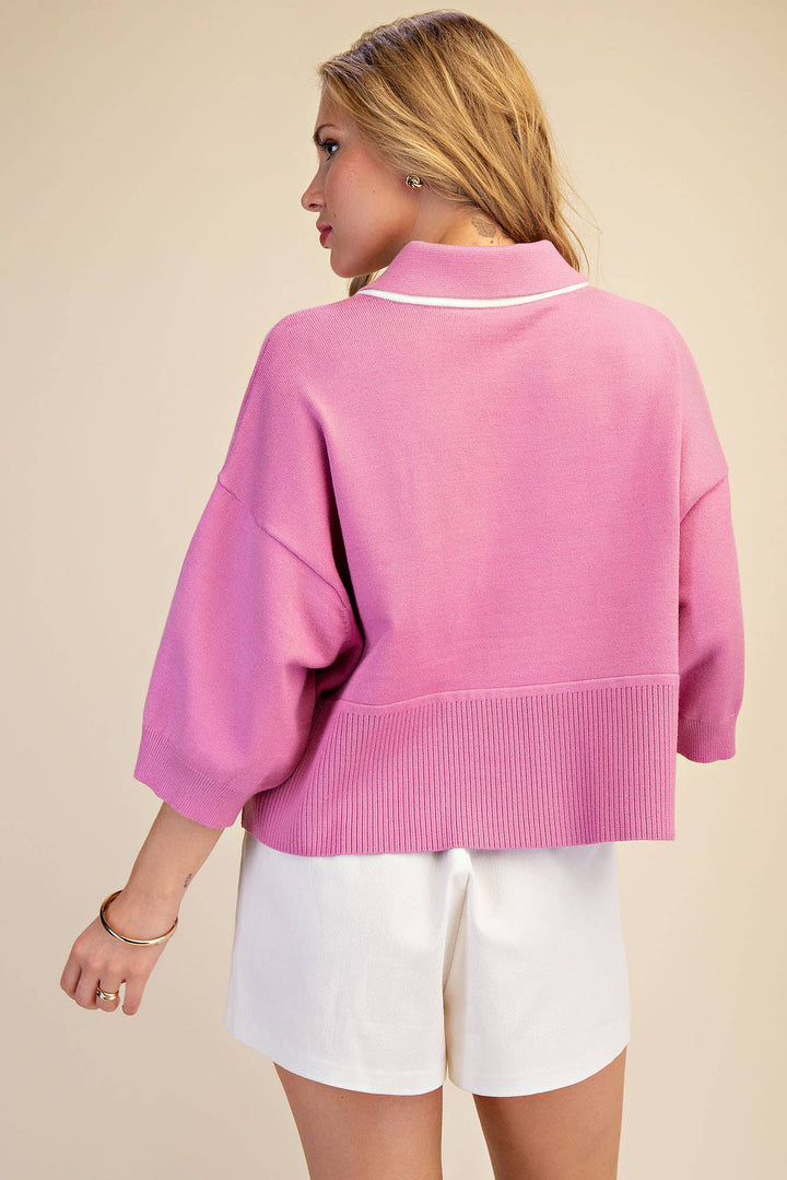 Social Club Collared Sweater| Pink