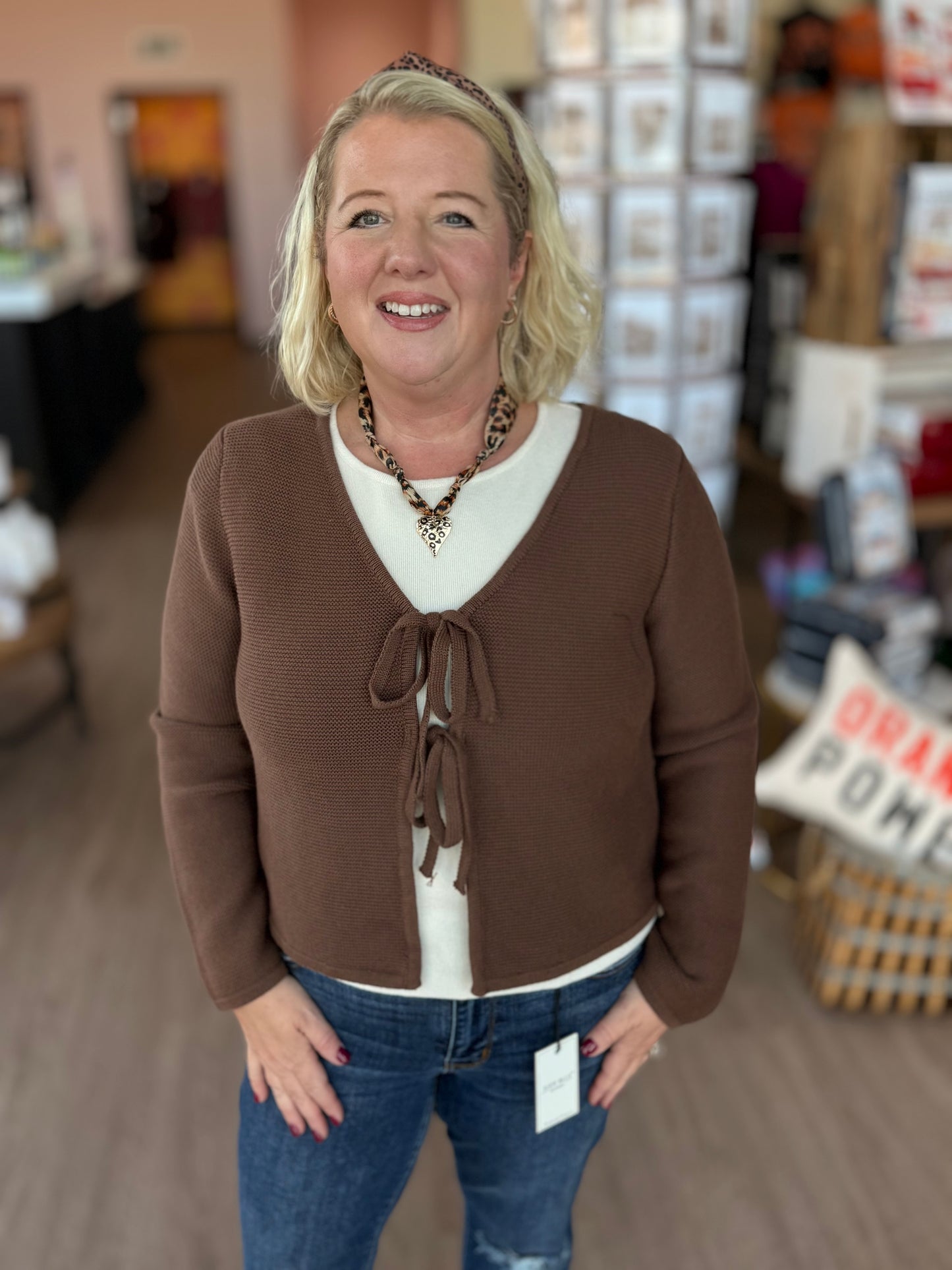 Brown Front Tie Cardigan