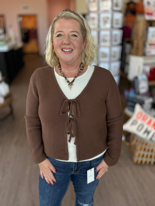 Brown Front Tie Cardigan
