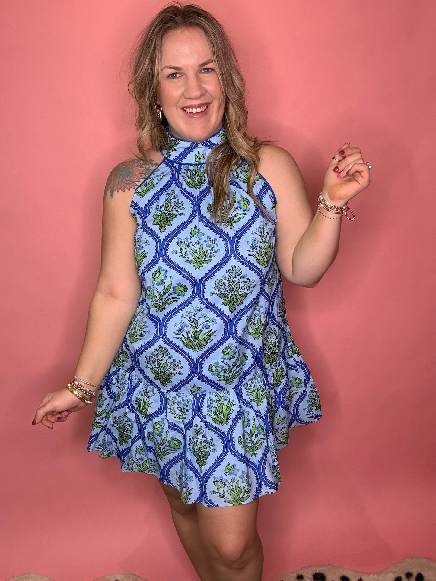 Blue Floral Dreams Halter Dress