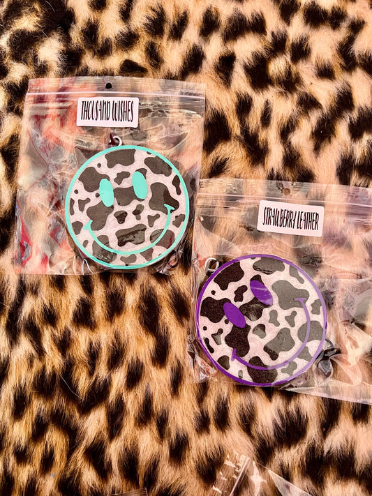 Cow Print Smiley Car Freshie 