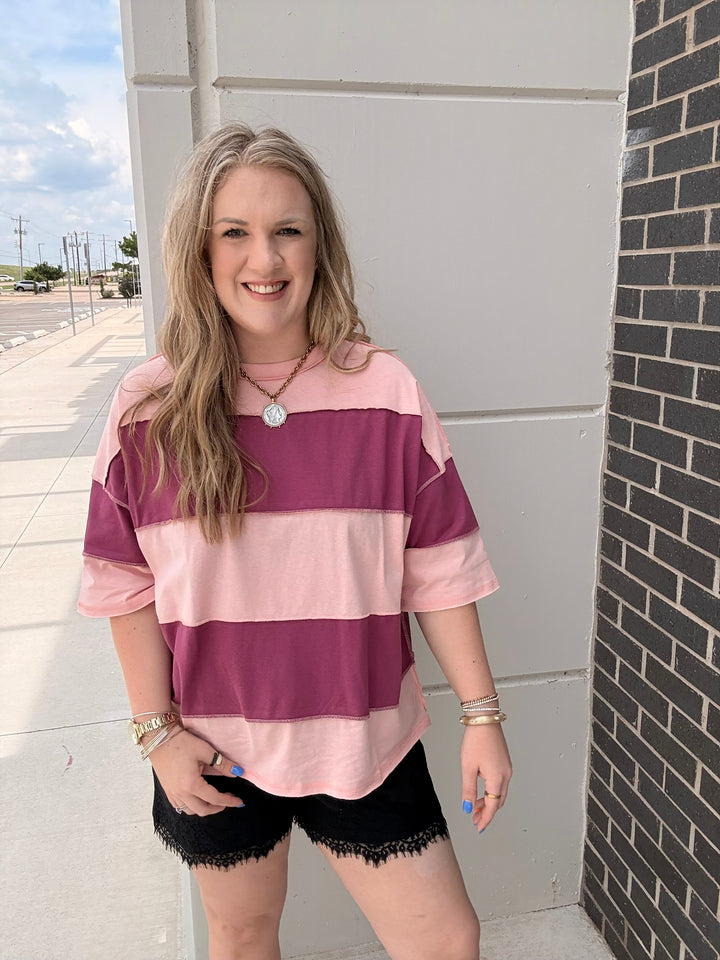 Salmon/Mauve Polly Color Block Top