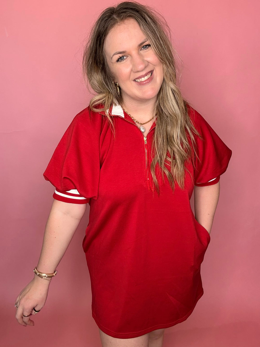 Red Dress w/Striped Accents