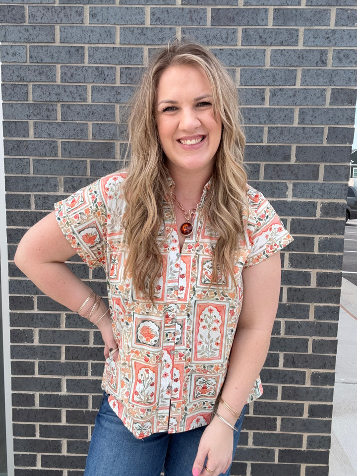 Peach Botanical Vacation Blouse
