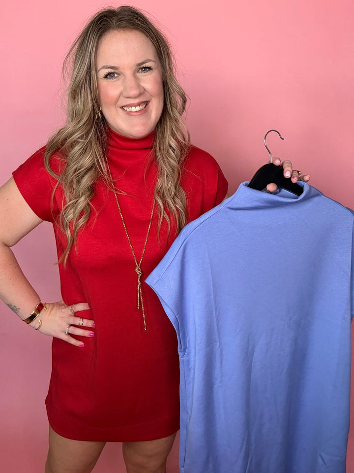 Light Blue Scuba Mock Neck Dress