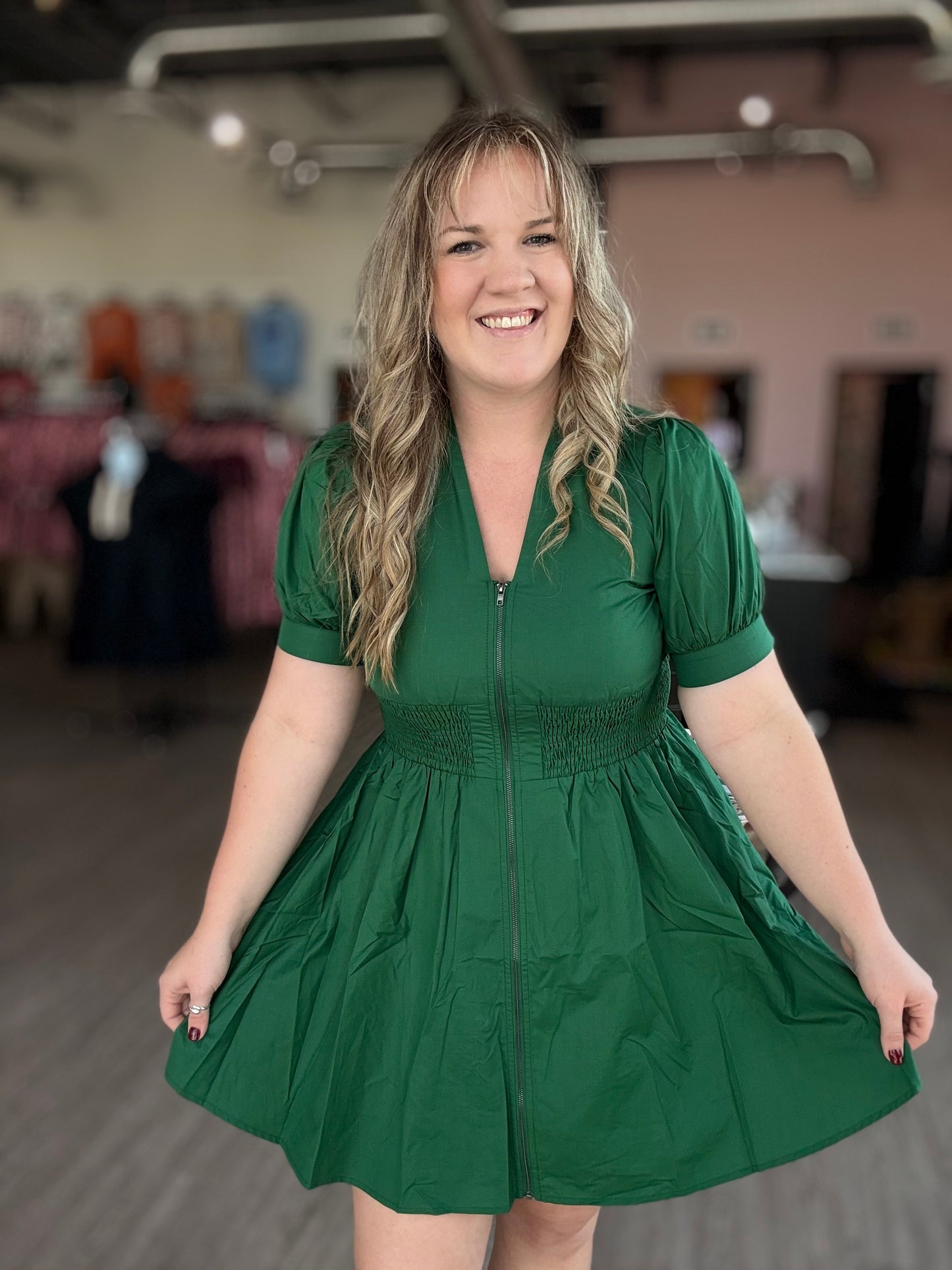 Emerald Smocked Waist Dress