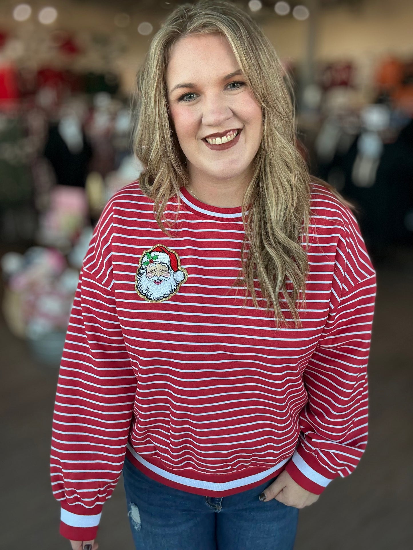 Santa Stripe Crew Sweatshirt