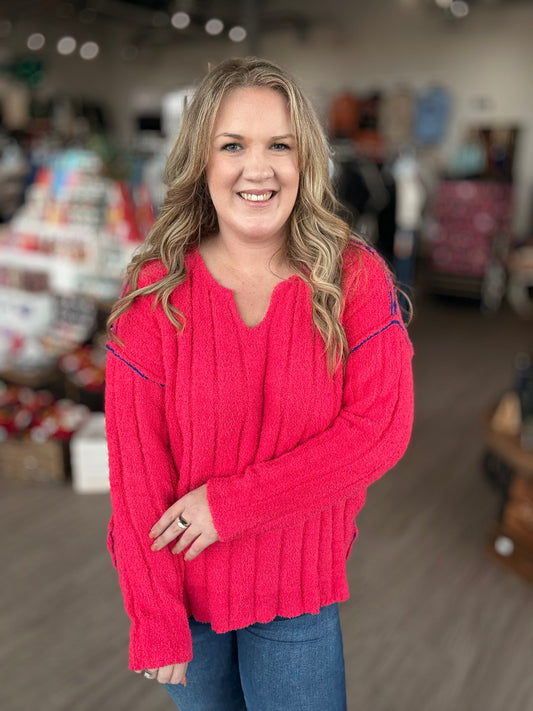 Black Friday - Fuchsia Fuzzy Ribbed Sweater