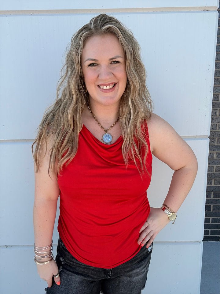 Scarlet Cowl Neck Twist Tank