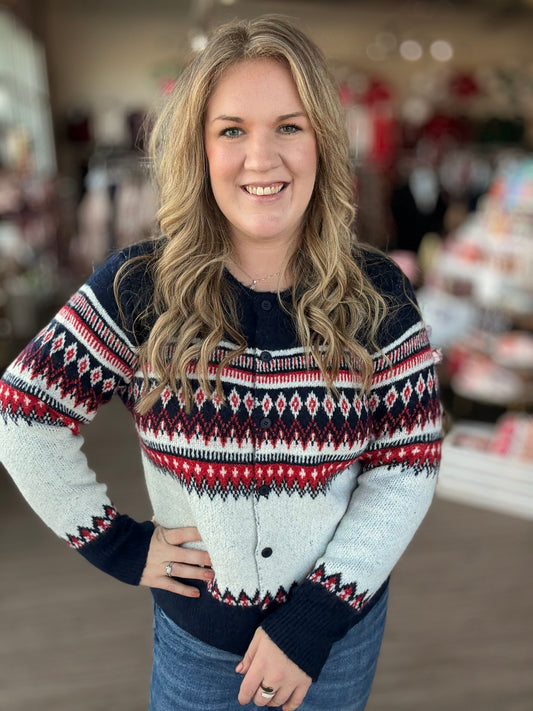 Nordic Pattern Sweater Cardigan
