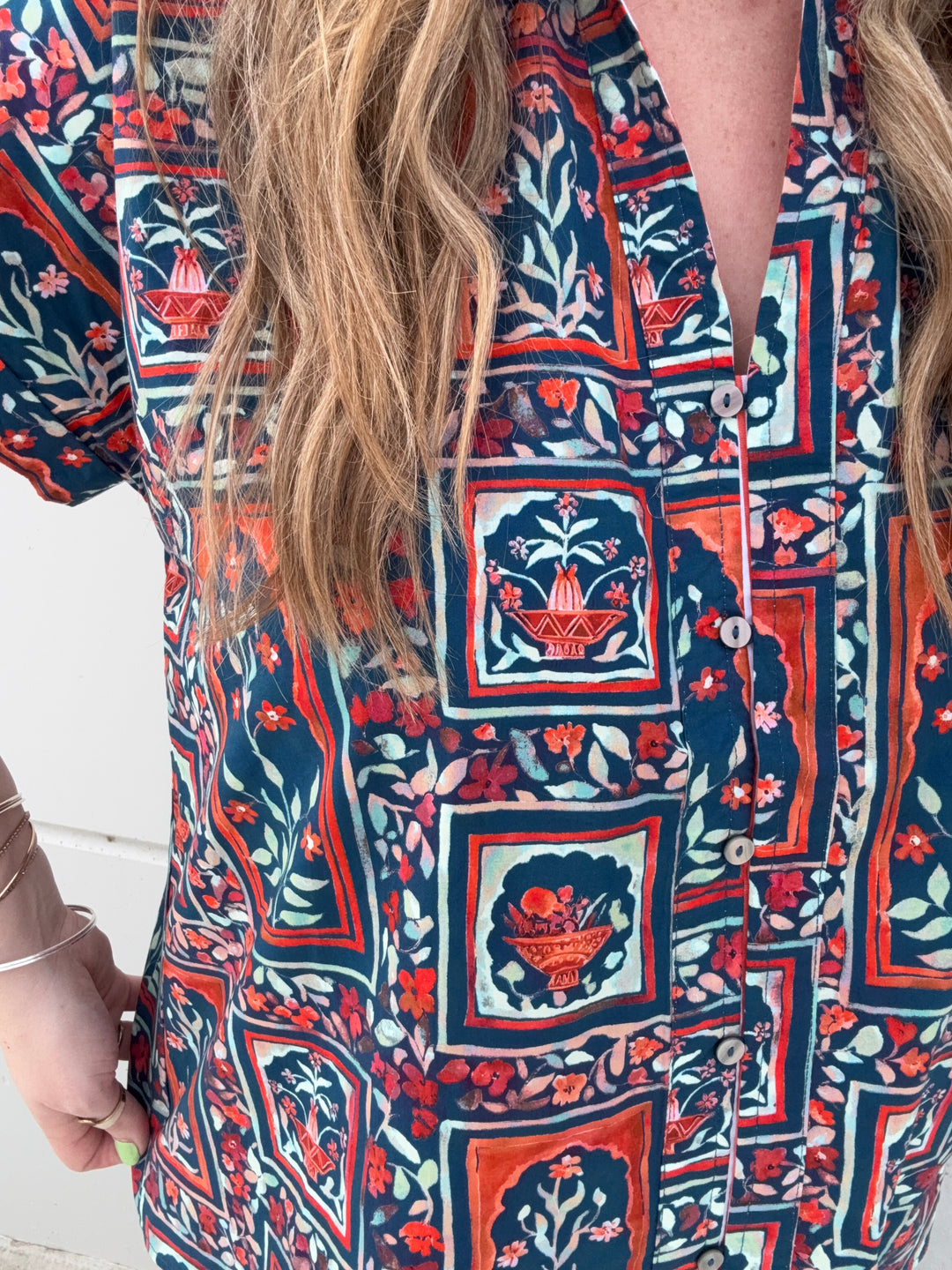 Navy Botanical Vacation Blouse