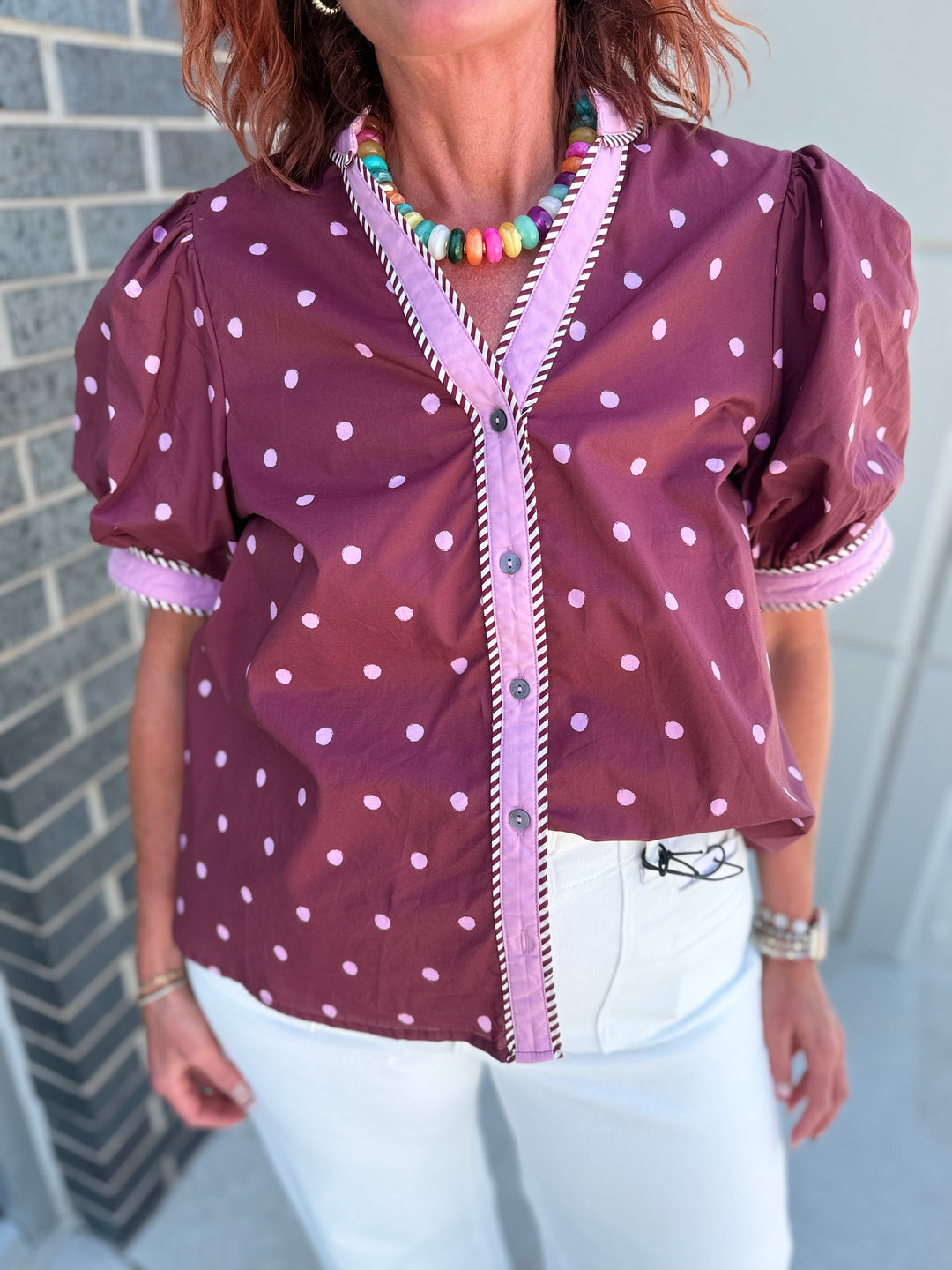 Wined Down Polka Dot Blouse