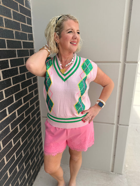 Argyle Sequin Vest