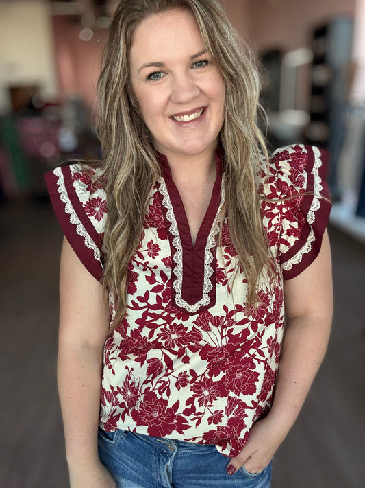 Burgundy Flower Top