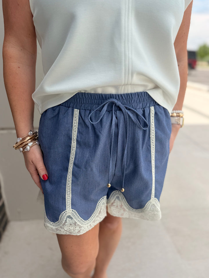 Chambray Lace Shorts