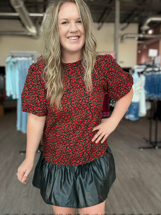 Flower Leather Hem Dress