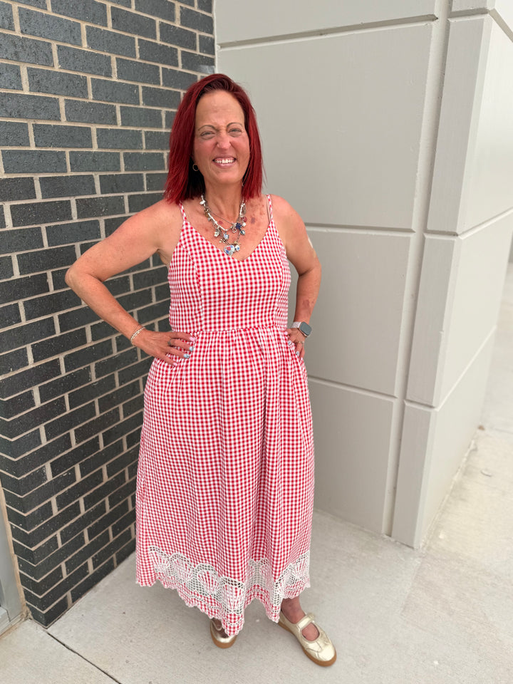 Red Gingham Maxi Dress