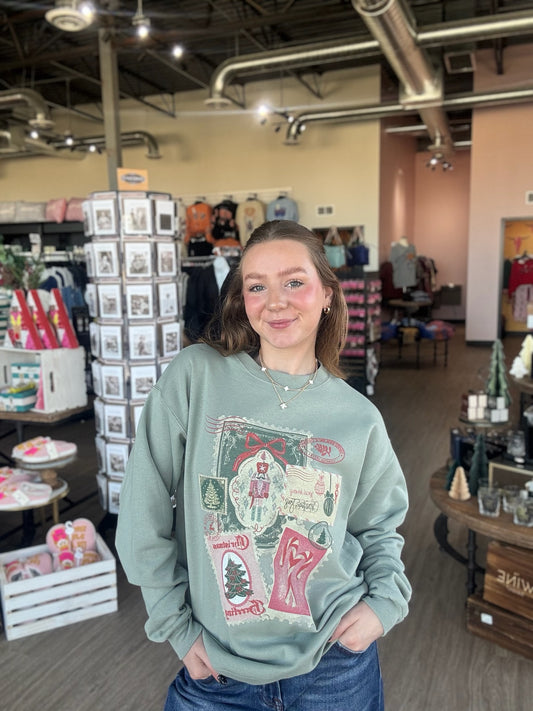 Christmas Postcard Sage Sweatshirt
