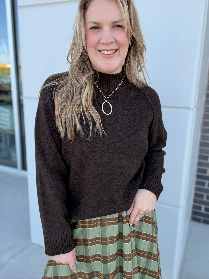 Espresso Raglan Mock Neck Sweater