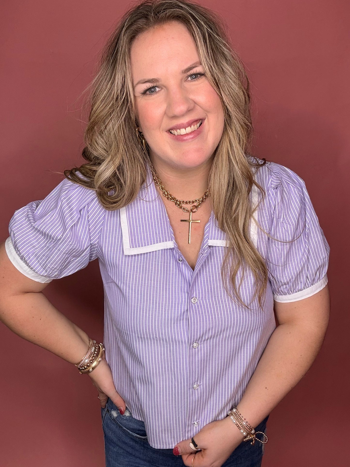 Lavender Stripe Peter Pan Collar Blouse