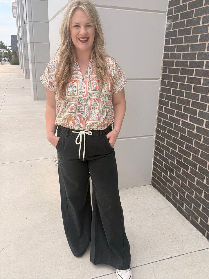 Black Washed Mid-Rise Flare Knit Pants