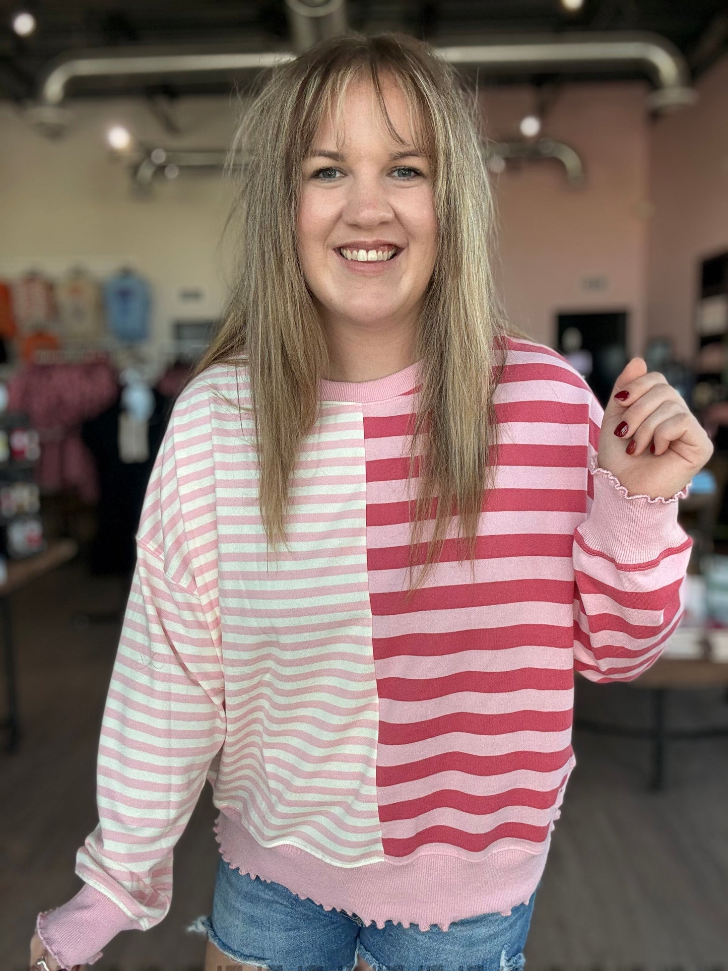 Pink Half Stripe Sweatshirt