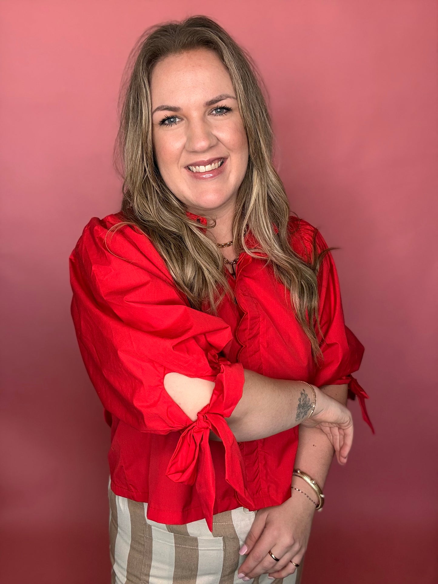 Tomato Red Scallop Blouse
