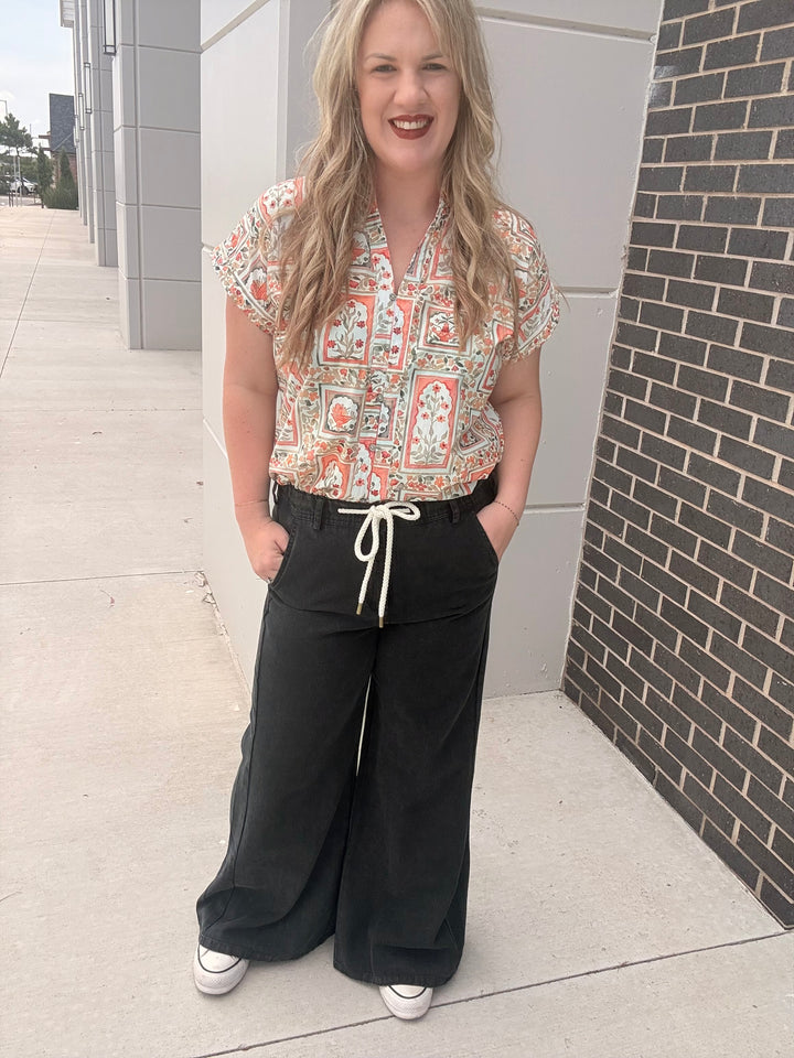 Black Washed Mid-Rise Flare Knit Pants
